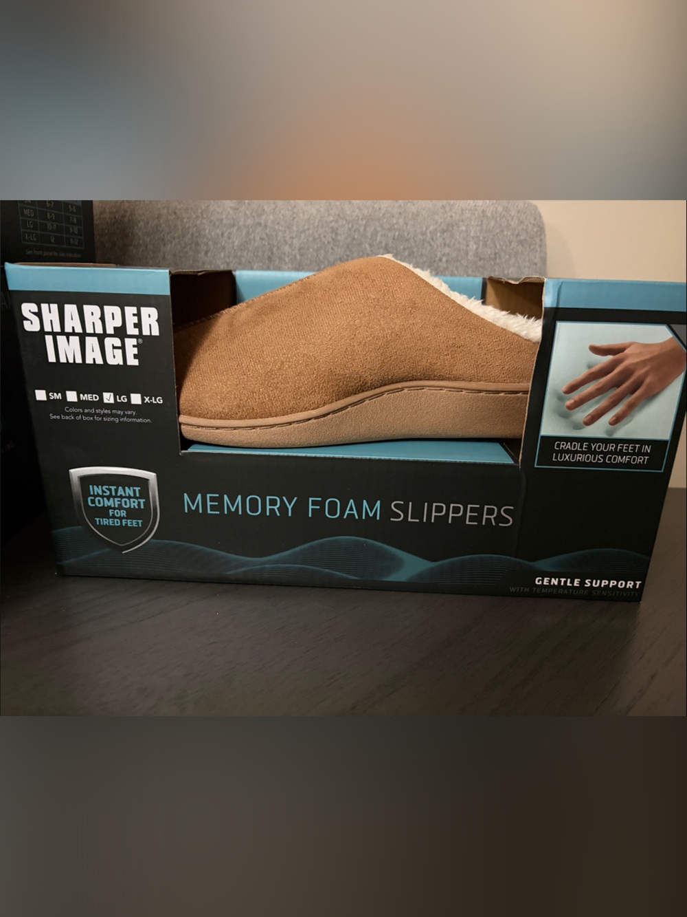 Sharper Image Men’s Tan Slip-On Memory Foam Slippers